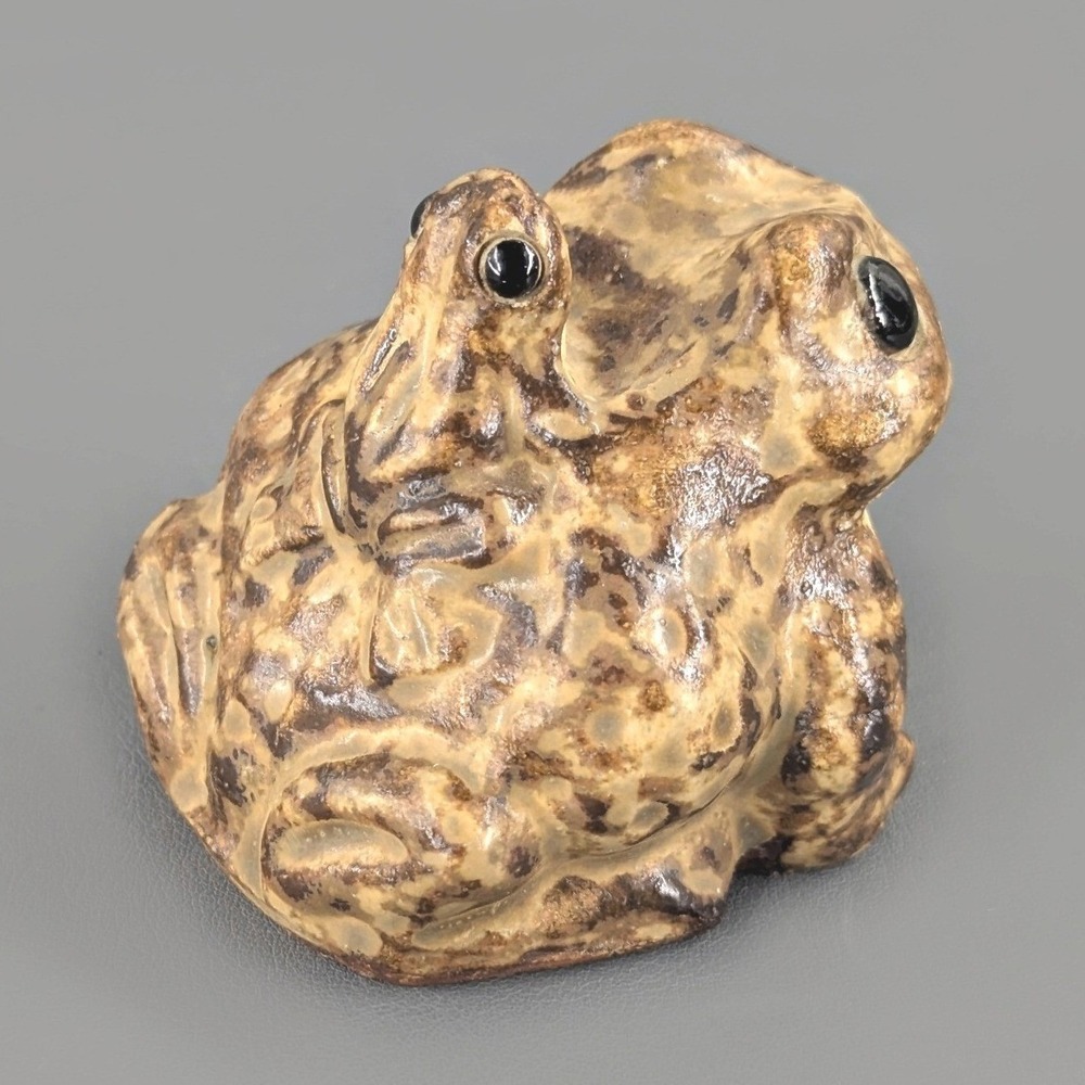 Vintage Ceramic Frog Figurine Mottled Brown Glaze Pottery Toad Statue 2.5in